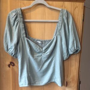 New Abercrombie Women's Puff Sleeve Linen Top, Light Blue L
